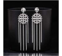 Pendientes de Mujer, Pendientes de botón Simplicidad Elegante S925 Pendientes de Aguja de Plata esterlina Borla Largo Palacio de Cretro Colgante de Gancho de Viento Señoras/Plata,Mujeres