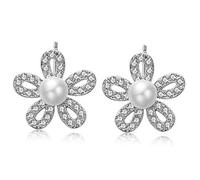 Pendientes de Mujer, Pendientes de Tuerca Simplicidad de Lindo Concha Perla Cristal Diseño de Flores Pendientes de Tuerca de Ley 925 para Mujer Regalo de joyería//Claro,Mujeres