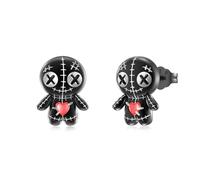 Pendientes de muñeca vudú de plata de ley 925, pendientes góticos, aretes de muñeca de terror para mujer, joyería de Navidad, Halloween, regalos de graduación, Plata de ley