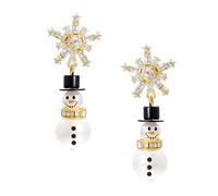 Pendientes de muñeco de nieve de Navidad con cristales, copos de nieve y perlas elegantes, portátiles para festivales, uso casual, aretes de perlas para mujer, talla única, como se describe, como se