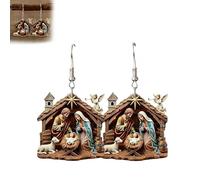 Pendientes de Nacimiento, Pendientes Colgantes de Acrílico con Inspiración Religiosa, Pendientes Navideños de Nacimiento para Mujer (1 pair)