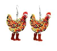 Pendientes de Navidad Divertido Lindo Sombrero de Papá Noel Grande Coloridas Botas Animal Pollo Pendientes Colgantes Acrílico Doble Impresión Pendientes Mujeres Niñas Moda (Red, One Size)