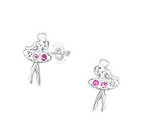 Pendientes de niña de hada bailarina de plata 925 con cristales rosados y blancos - Joya refinada con cierres de tornillo seguro - Regalo de hadas y elegante para niñas