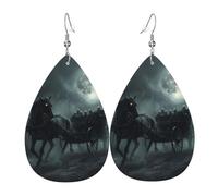 Pendientes de noche de luna y carruaje fantasma de Halloween para mujer, aretes de cuero de lágrima coloridos para mujer, aretes de lágrima de moda