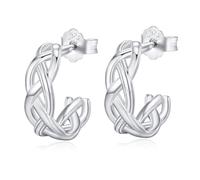 Pendientes de nudo celta de plata de ley 925, aretes de medio aro, joyería vikinga con bisagras, regalos irlandeses para mujeres