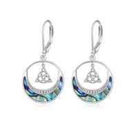 Pendientes de nudo lunar celta en plata de ley 925, joyería celta con concha de abulón para mujer.