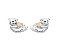 Pendientes de nutria marina versión coreana frescos y hermosos pendientes de animales marinos 3 pendientes conjunto de plata 925, talla única, Cobre, Sin piedra preciosa