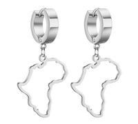 Pendientes de ojo de Horus para mujer, diseño de mapa de África, continente africano, contorno de la antigua cruz egipcia Ankh, joyería étnica religiosa, regalo de cartouche, Medio, Acero inoxidable