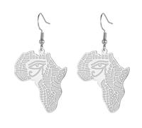 Pendientes de ojo de Horus para mujer, diseño de mapa de África, continente africano, contorno de la antigua cruz egipcia Ankh, joyería étnica religiosa, regalo de cartouche, Medio, Acero inoxidable