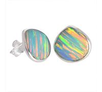 Pendientes de ópalo de fuego amarillo de plata de ley 925 de 12 x 12 mm, cabujón de pera multicolor, juego de bisel hecho a mano, aretes de gota con piedras preciosas vibrantes, regalo para mujer