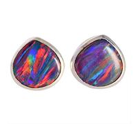 Pendientes de ópalo de fuego brillante de 11 mm, plata de ley 925, cabujón de pera, bisel multicolor, hechos a mano, aretes de gota de piedras preciosas vibrantes para mujer