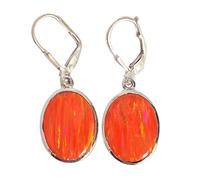 Pendientes de ópalo de fuego brillante de plata de ley 925 de 14 x 10 mm, cabujón ovalado, juego de bisel multicolor, joyería hecha a mano, aretes de gota coloridos, regalo para ella