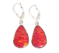 Pendientes de ópalo de fuego brillante de plata de ley 925 de 16 x 10 mm, cabujón de pera azul y blanco, juego de bisel de piedras preciosas hechas a mano, aretes de gota coloridos, regalo para ella
