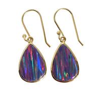 Pendientes de ópalo de fuego de 18 x 13 mm, plata de ley, cabujón de pera, multicolor, juego de bisel hecho a mano, aretes colgantes de piedras preciosas artísticas, regalo para mujer
