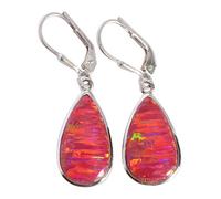 Pendientes de ópalo de fuego de plata de ley 925 de 16 x 12 mm, cabujón de pera multicolor, juego de bisel, aretes de gota hechos a mano con piedras preciosas arcoíris para mujer, regalo llamativo