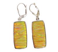 Pendientes de ópalo de fuego de plata de ley 925 de 25 x 12 mm, rectángulo, cabujón multicolor, juego de aretes de gota atrevidos, hechos a mano, joyería brillante, regalo para ella