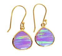 Pendientes de ópalo de fuego morado, plata de ley 925, 13 x 13 mm, juego de bisel de cabujón de pera brillante, multicolor, aretes de gota hechos a mano, joyería bohemia para mujer