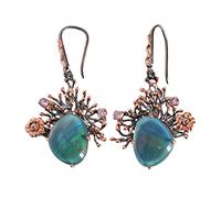 Pendientes de ópalo de fuego y amatista, plata 925, 17 x 13 mm, cabujón multicolor, pendientes colgantes de piedras preciosas, regalo para mujer