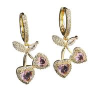 Pendientes de oreja de cerezas para mujer, elegantes aretes de boda, colgantes cómodos de llevar para mujer, llamativos, joyería de moda, textura de cobre para combinar con moda, One Size, como se