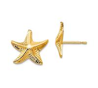 Pendientes de oro amarillo de 14 quilates con textura de concha de mar pulida con estrella de mar náutica que miden 11 x 11 mm de ancho, regalos de joyería para mujeres, Metal