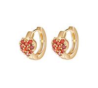 Pendientes de Oro Amarillo de 14k para Mujeres, círculo con Pendientes de aro de corazón rubí Rojo para Mujeres de Oro