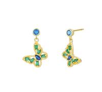 Pendientes de oro amarillo de 9 K/14 K/18 K con trapecio verde Lab Esmeralda, pendientes de mariposa Au 375/585/750 oro Lab Zafiro, Oro amarillo de 18 quilates (750), Laboratorio creado esmeralda.