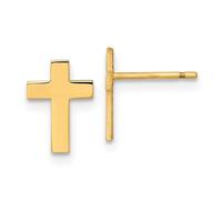 Pendientes de oro amarillo macizo de 14 quilates pulido con cruz religiosa de fe de 10,05 x 7,2 mm de ancho, regalo de joyería para mamá, talla única, Metal, Sin piedra preciosa