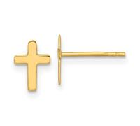 Pendientes de oro amarillo macizo de 14 quilates pulido con cruz religiosa de fe de 8,35 x 6,05 mm de ancho, regalo de joyería para mamá, talla única, Metal, Sin piedra preciosa