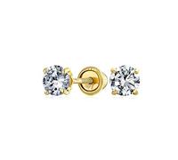 Pendientes De Oro Amarillo Sólido De 14K Tradicionales De .25CT Con Circonia Cúbica Aaa Redonda De Corte Brillante Solitario CZ De 3MM Para Mujeres Minimalistas