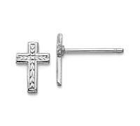 Pendientes de oro blanco de 14 quilates pulido con cruz religiosa de fe de 8,35 x 5,65 mm de ancho, regalo de joyería para mamá, talla única, Metal Oro blanco Oro metal Oro blanco, Sin piedra preciosa
