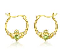 Pendientes de oro Claddagh para mujer, de plata de ley 925, irlandés, corazón de San Patricio, peridoto verde, piedra natal de agosto, regalos para mamá