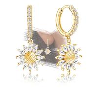 Pendientes de oro con diseño de girasol para mujer, aretes de aro de plata de ley, clásicos, hipoalergénicos, con circonita cúbica blanca, delicados, regalo para su cumpleaños, día de la madre