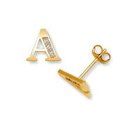 Pendientes de oro de 14 quilates con circonita cúbica de imitación de diamante de imitación con letra pequeña, monograma personalizado, aretes para mujer en elección de iniciales, talla única