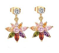 Pendientes de Oro de 14k para Mujeres, Flor con aretes Colgantes Redondos de marquesanita para Mujeres de Oro