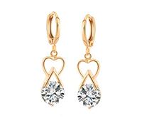 Pendientes de Oro de 18k para Mujeres, aro con corazón Hueco y aretes Colgantes de moissanite Redondos para Mujeres Oro