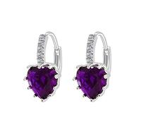 Pendientes de Oro de 9k para Mujeres, círculo con aretes de aro de Amatista con Forma de corazón para Mujeres de Oro
