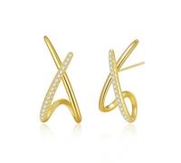 Pendientes de Oro en Forma de X de Moda, Hipoalergénico para Oídos Sensibles Forma Minimalista X con Pequeñas Circonitas Pendiente de Moda Joyería, Regalos de Joyería para Mujeres