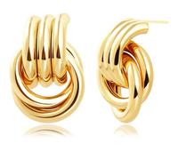 Pendientes de Oro Mujer, Moda Pendientes Aro Círculos Geométricos Nudo, Grandes y Elegantes Círculo Pendiente Dorados Decoración para Niña para Fiesta Boda Diariamente