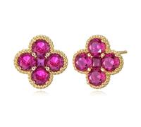 Pendientes de oro para mujer, modernos, chapados en oro de 14 quilates, pequeños pendientes de flores rojas con circonitas y tréboles, pendientes de piedra natal para mujer, medium, Latón, Sin piedra