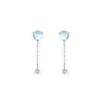 Pendientes de oro real de oro blanco Au 375/585/750 con piedra lunar azul claro, clásicos, 9 K/14 K/18 K, oro blanco