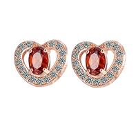 Pendientes de Oro Rosa de 14k para Mujeres, Heart Diamond Heart con óvalo Ruby Helix Pendientes de ílago para Mujeres Rose Gold