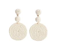 Pendientes de paja Hechos a Mano para Mujer, Bohemios, Bola de Rafia, Paja, Mimbre, Aro Trenzado, Pendientes Colgantes para Mujeres y Niñas, Blanco crema