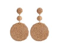 Pendientes de paja Hechos a Mano para Mujer, Bohemios, Bola de Rafia, Paja, Mimbre, Aro Trenzado, Pendientes Colgantes para Mujeres y Niñas, marrón