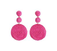 Pendientes de paja Hechos a Mano para Mujer, Bohemios, Bola de Rafia, Paja, Mimbre, Aro Trenzado, Pendientes Colgantes para Mujeres y Niñas, Rosa roja