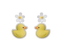 Pendientes de pato amarillo con margarita - varillas de plata 925 y acabado dorado - estilo lúdico para verano, fiesta, vacaciones o cumpleaños, regalo elegante y moderno para mujer