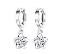 Pendientes de peonía chapados en plata, aretes de temperamento japonés y coreano para mujer, aretes de invierno, aretes de espalda plana, talla única, Hierro, Sin piedra preciosa
