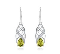 Pendientes de peridoto verde con nudo celta en plata de ley 925 Pendientes colgantes de la suerte irlandesa celta con cierre de palanca y piedra de nacimiento de agosto Regalos para mujeres