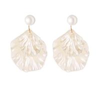 Pendientes de Perla de Concha, Elegante Pendiente Mujer Conchas, Dulce Blanco Earrings de Perla Colgantes for Women pour Fêtes, Mariages, Usage Quotidien (Blanco-A)