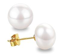 Pendientes de Perla Natural de Agua Dulce para Mujer Cultivados en Plata de Ley 925 Perla Blanca Verdadera 5MM 6MM 7MM 8MM 10MM, Plata de ley, Sin piedra preciosa