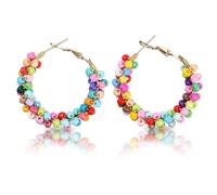 Pendientes de perlas coloridas, pendientes de aro bohemio, pendientes de perlas de moda, pendientes de aro colgantes de aro coloridos, pendientes colgantes de resina redondos, gancho para la oreja